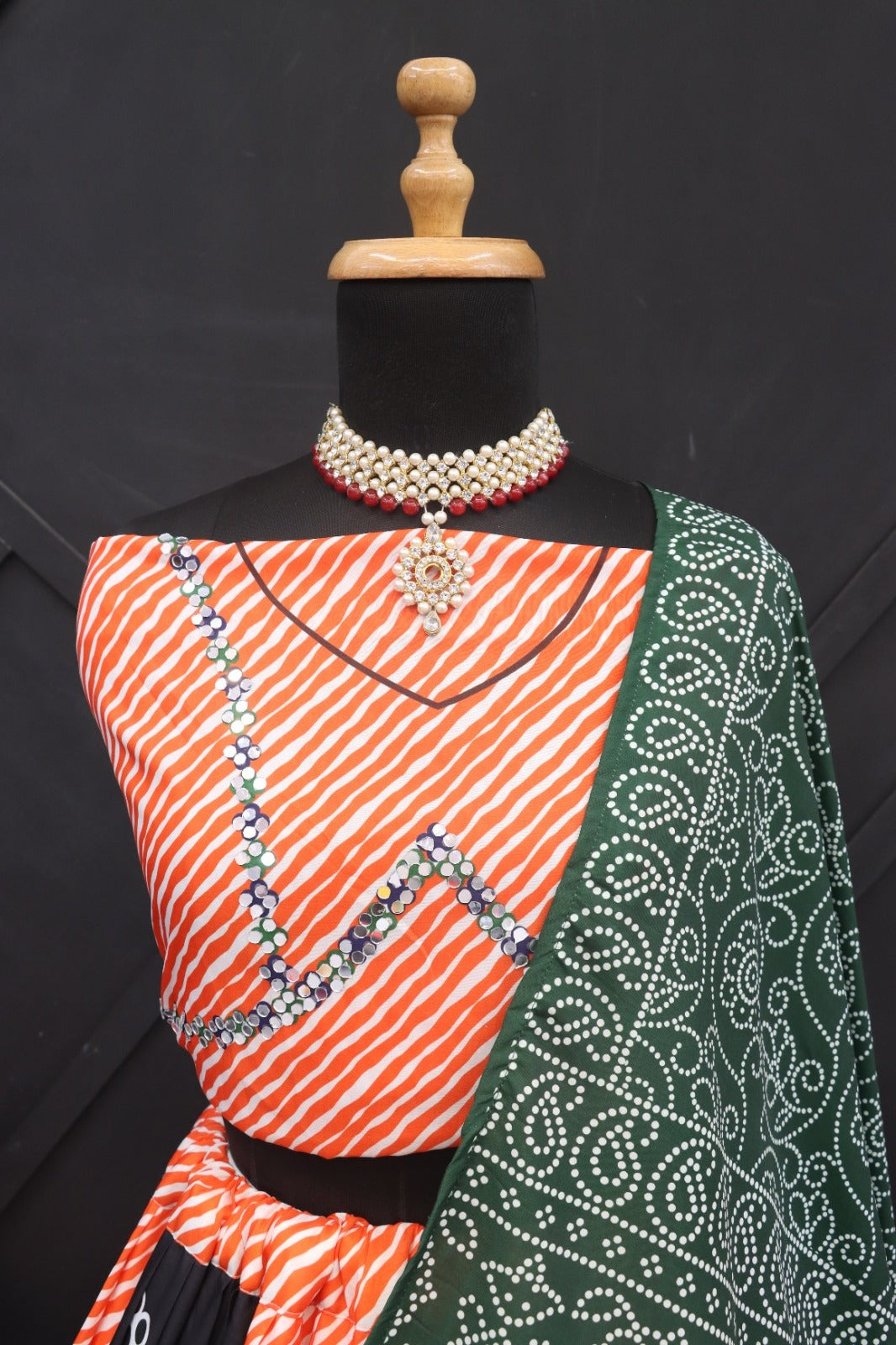 Orange Colour Maslin Cotton With Digital Print Real Mirror Navratri Special Lehenga Choli Set