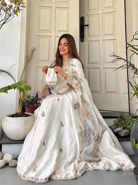 Roohi White Floral Anarkali Gown