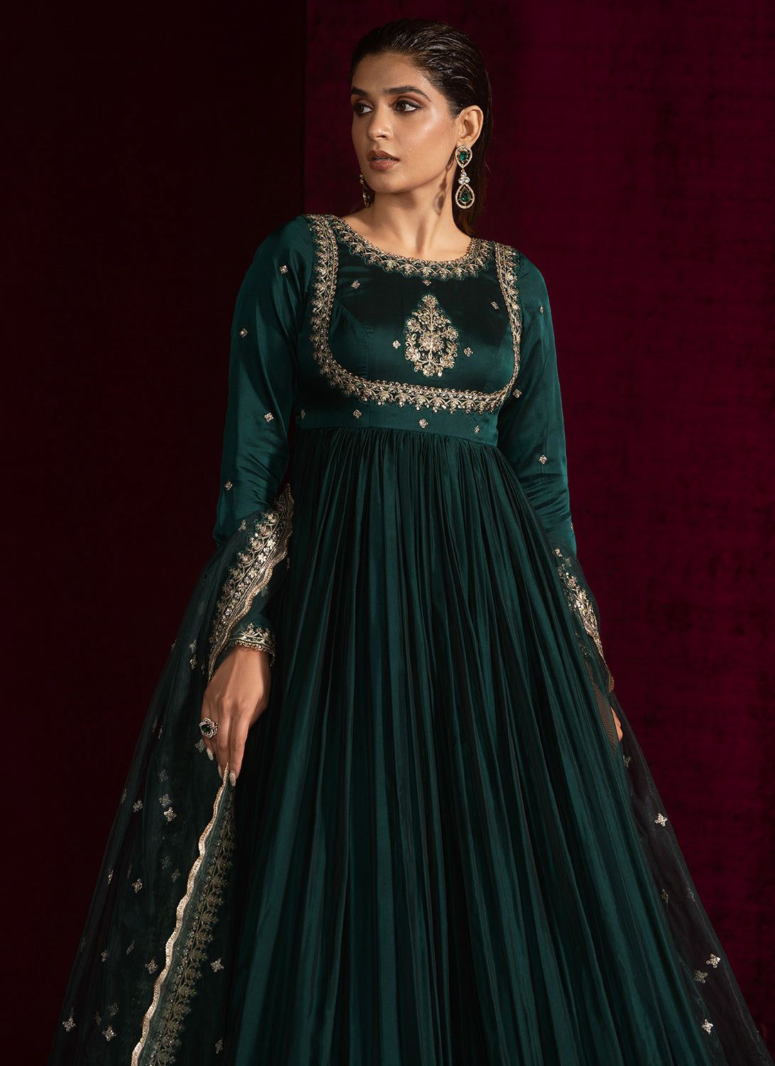 Dil-e-Gulnaar Green Anarkali Suit Set