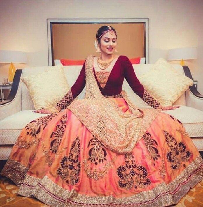 Peach & Maroon Marvellous Semi-Stitched Lehnga Choli With Dupatta