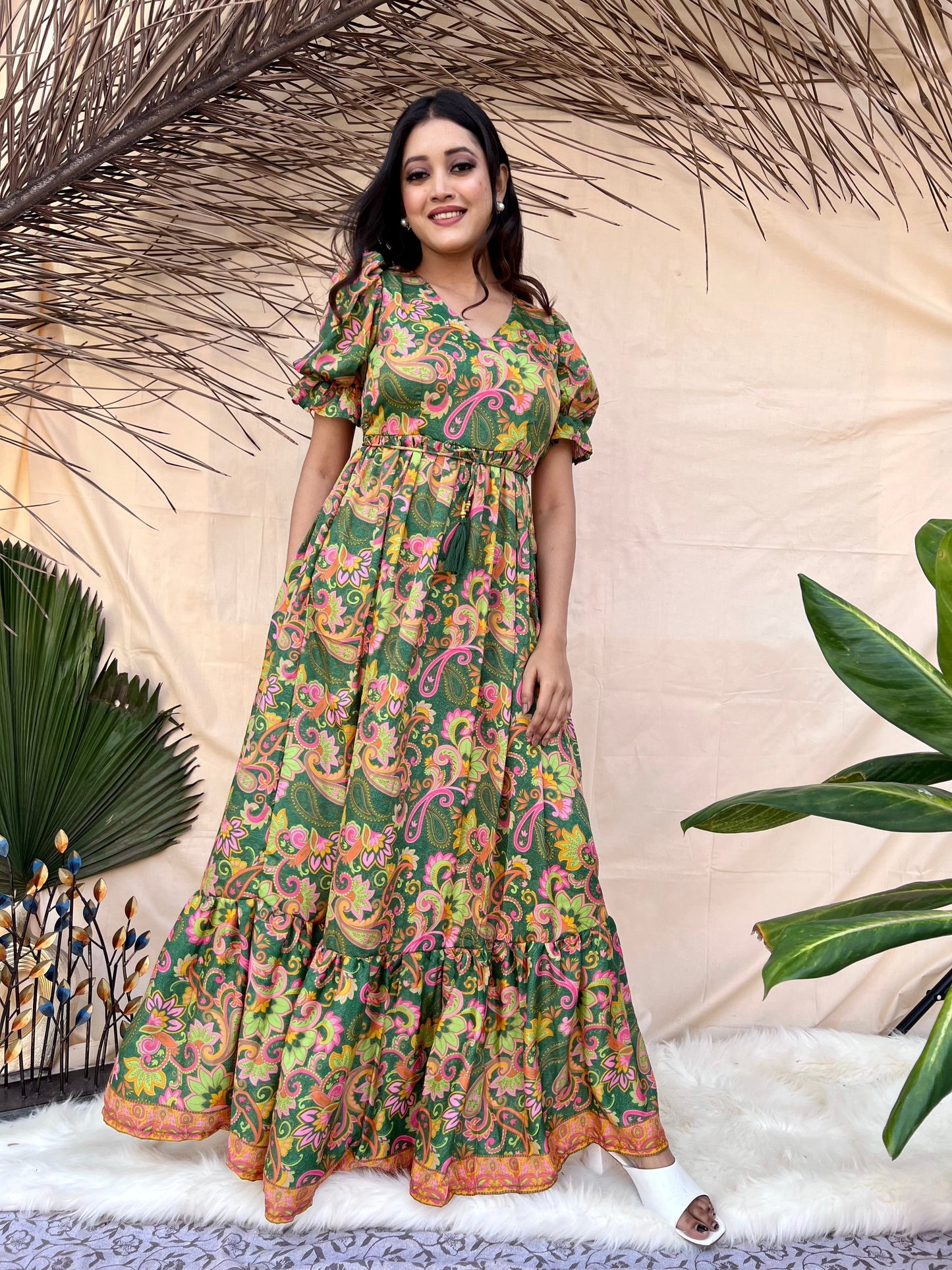 Dark Green Boho Maxi Dress