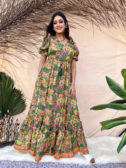 Dark Green Boho Maxi Dress