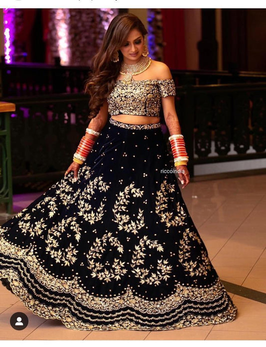 Impressive Black Colour  Embroidered Lehenga Choli