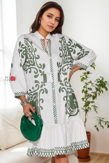 Azure Sky Blue Boho Ruffle Dress