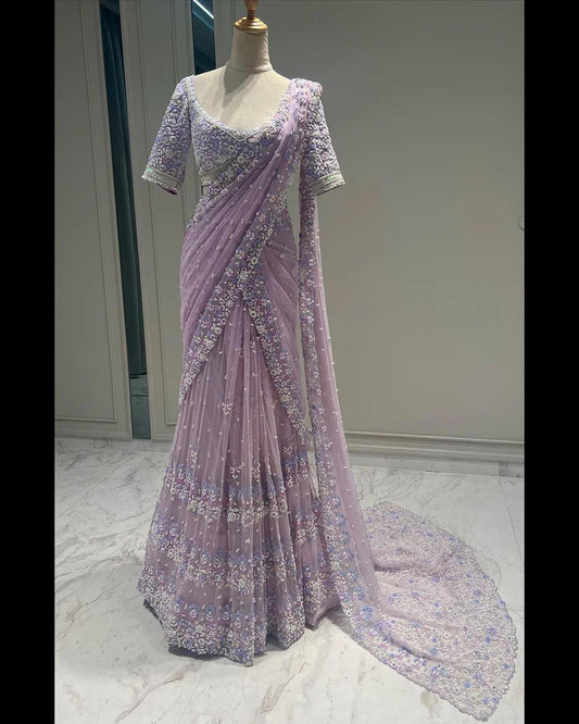 Meher Net Pearl Work Saree