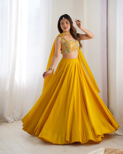 Pure Soft Fox Georgette Most Trendy Padding Fabric Fully Flair Lehenga,With