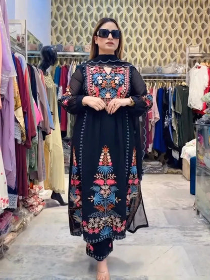 Embroidered Kurta Set with Plazo & Dupatta