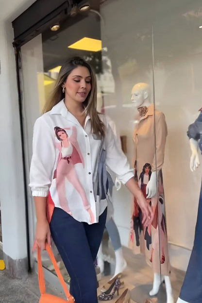 Fashion Graphic Print Button-Down Shirt