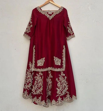 Sunehri Maroon Noor Sharara Set