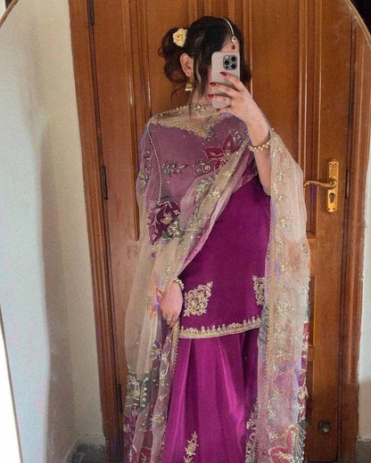 Sunehri Maroon Noor Sharara Set