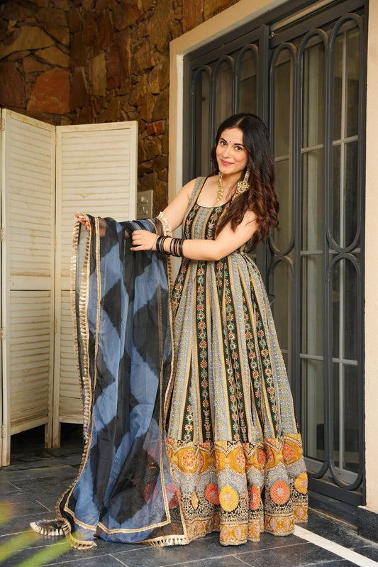 Azraq Elegance Anarkali
