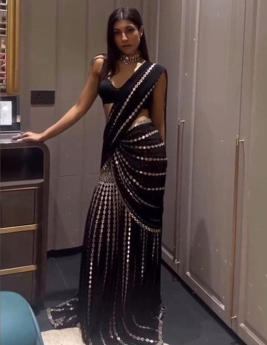 Black Royale Mirror Lehenga Saree