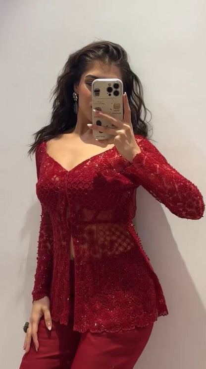 Scarlet Bloom Embroidery Indo Western