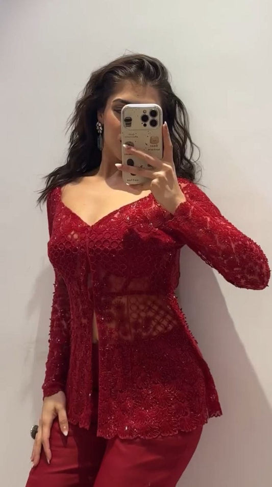 Scarlet Bloom Embroidery Indo Western