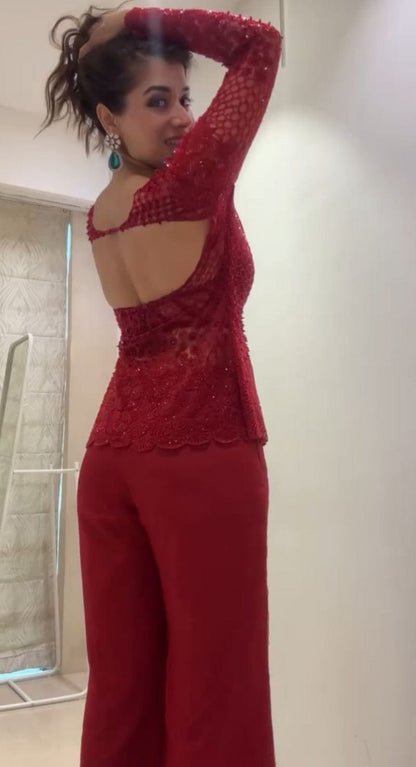 Scarlet Bloom Embroidery Indo Western