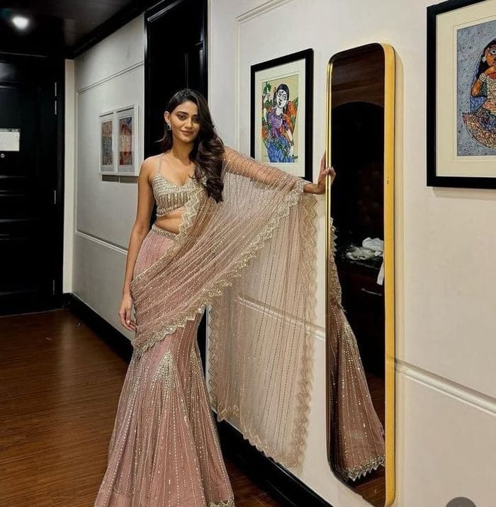 Champagne & Sequin Glimmer Lehenga Saree