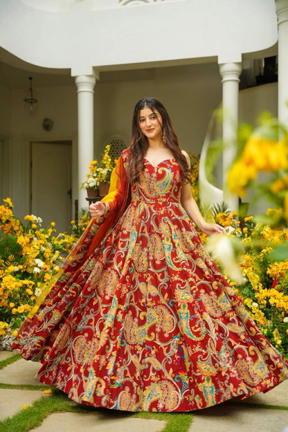 Laal Sheherzadi Floral Anarkali Gown