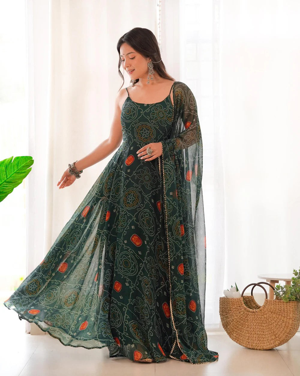 Bandhej Bloom Anarkali Dress