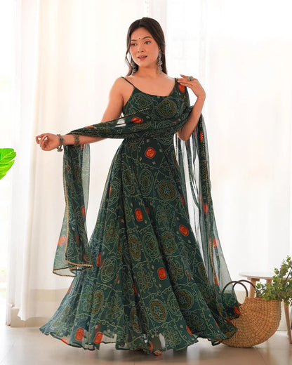 Bandhej Bloom Anarkali Dress
