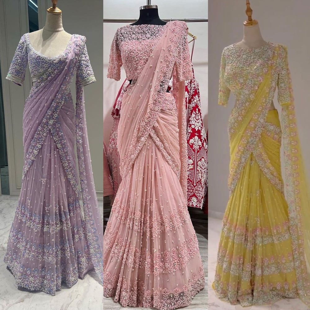 Meher Net Pearl Work Saree