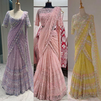 Meher Net Pearl Work Saree