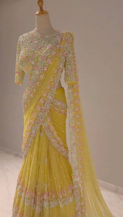 Meher Net Pearl Work Saree