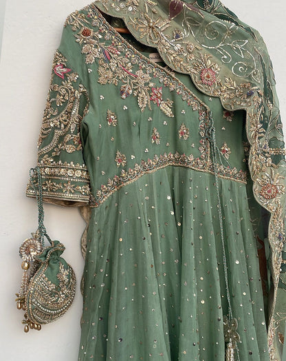 Enchanted Lush Leaf Gown With Dupatta