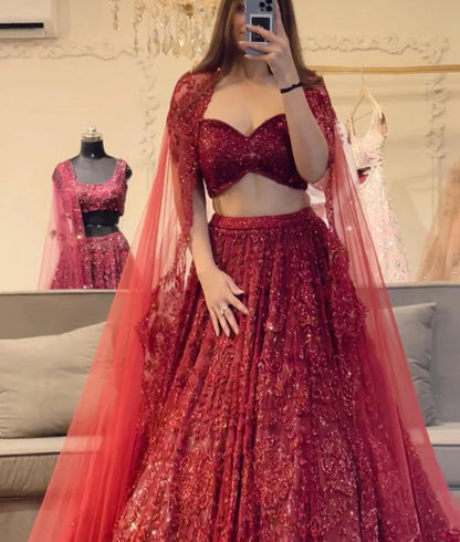 Maroon Sparkle Lehenga Choli Set