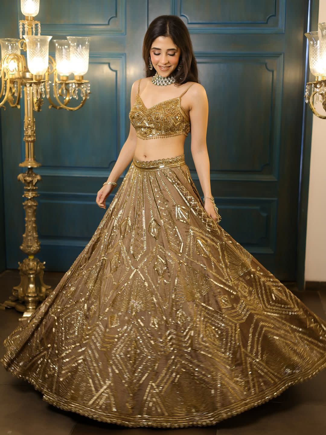 Dazzling Aurelia Golden Lehenga Choli