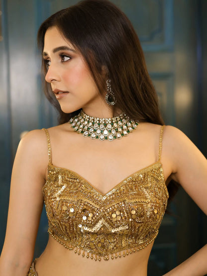 Dazzling Aurelia Golden Lehenga Choli