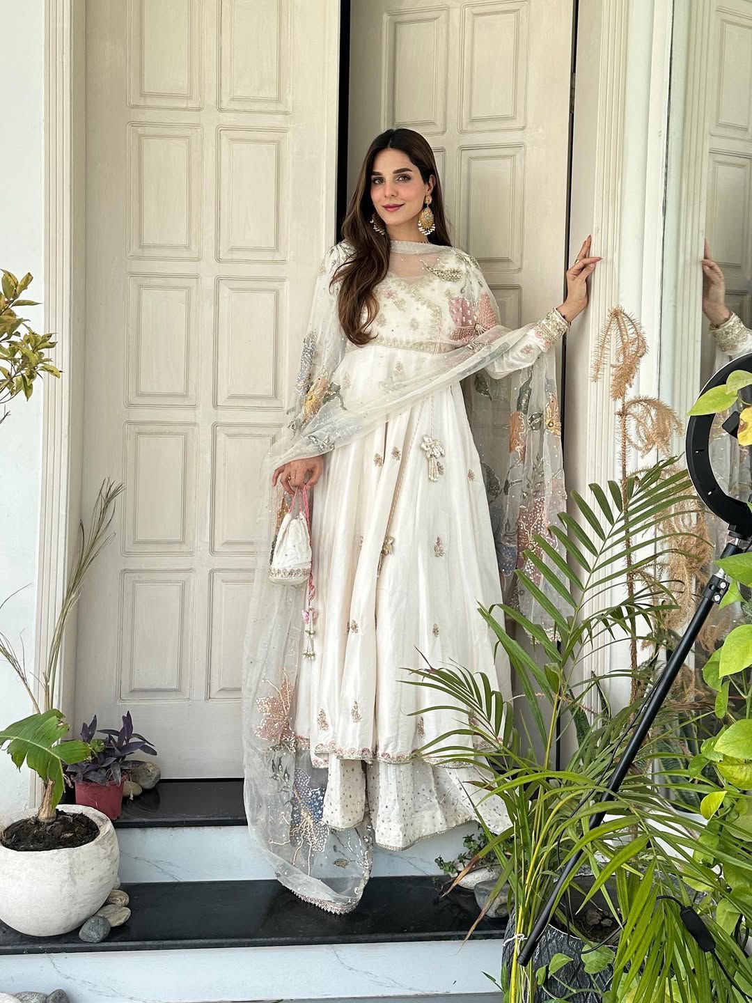 Roohi White Floral Anarkali Gown