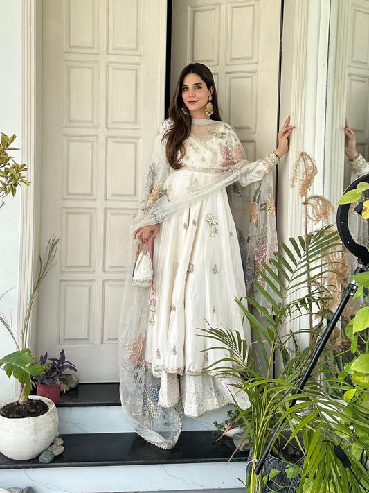Roohi White Floral Anarkali Gown