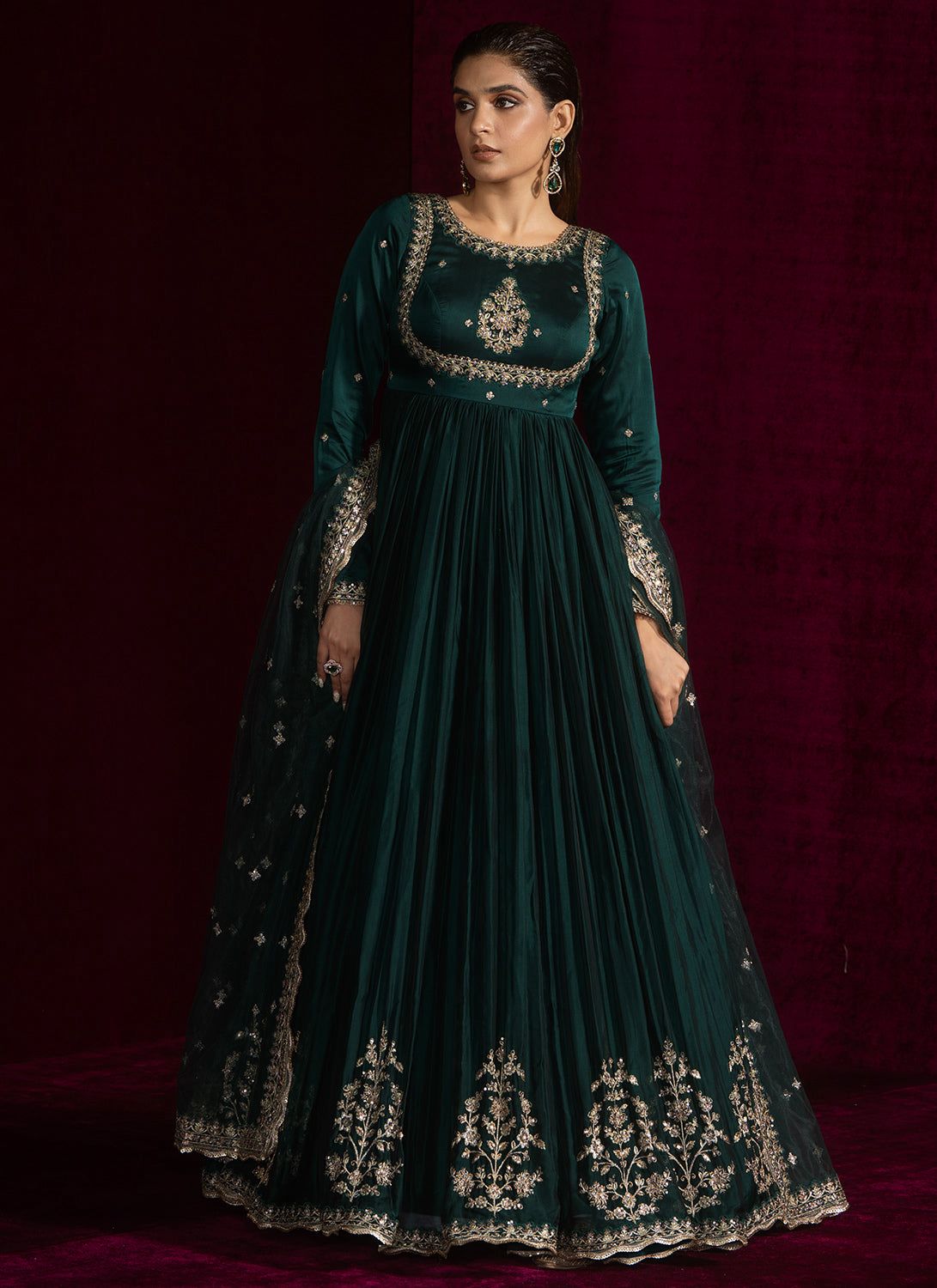 Dil-e-Gulnaar Green Anarkali Suit Set