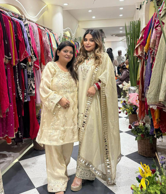 White Gulzaar Kurti Pallazo Set