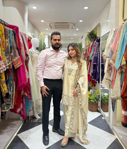 White Gulzaar Kurti Pallazo Set