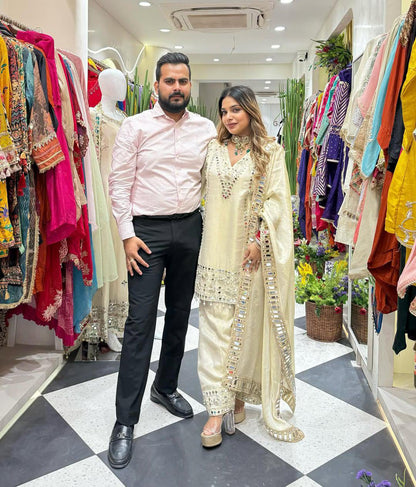 White Gulzaar Kurti Pallazo Set