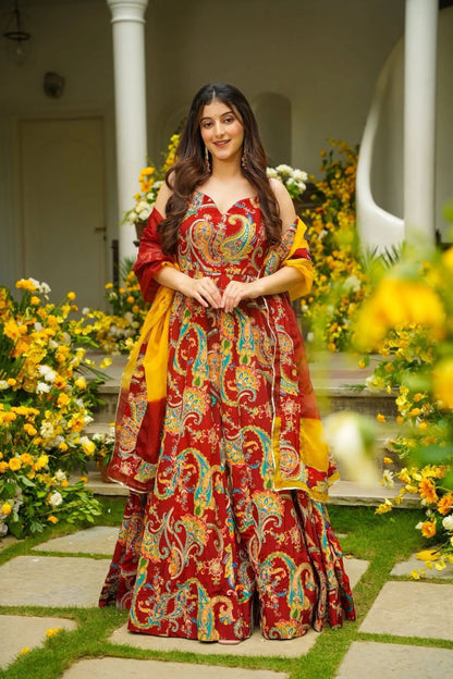 Laal Sheherzadi Floral Anarkali Gown