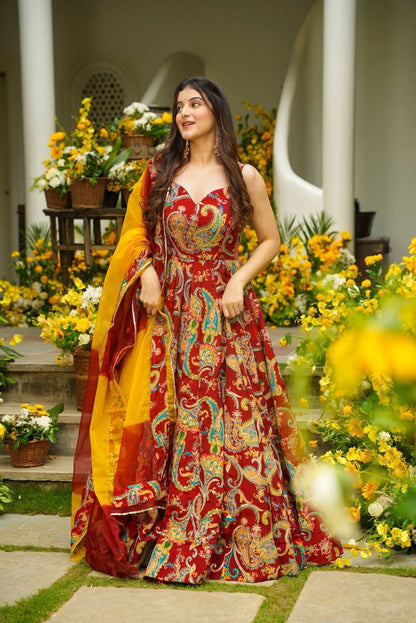 Laal Sheherzadi Floral Anarkali Gown
