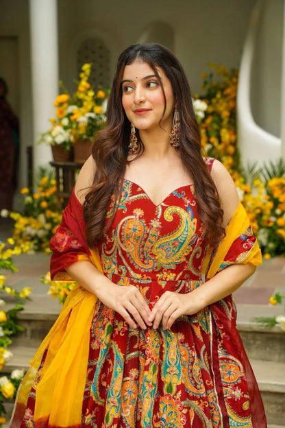 Laal Sheherzadi Floral Anarkali Gown