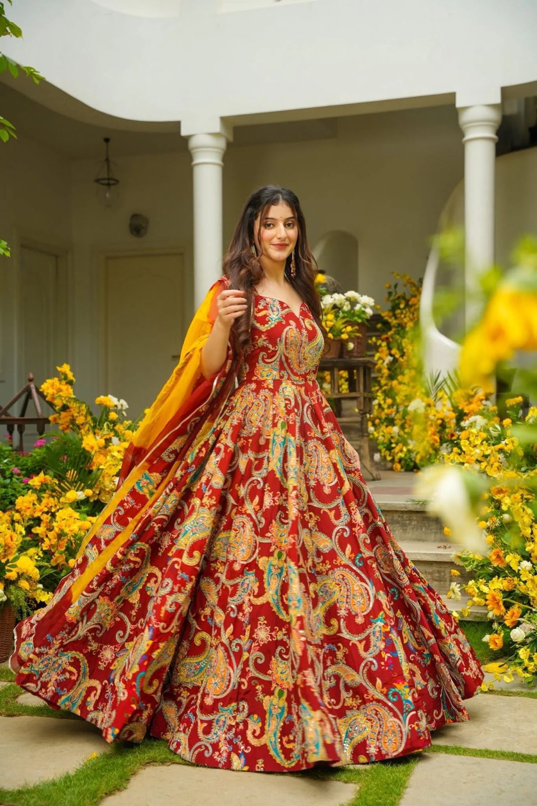 Laal Sheherzadi Floral Anarkali Gown