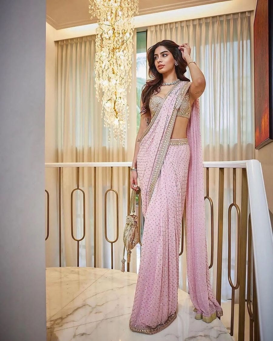 Khushi Kapoor Bollywood Blush Designer Saree
