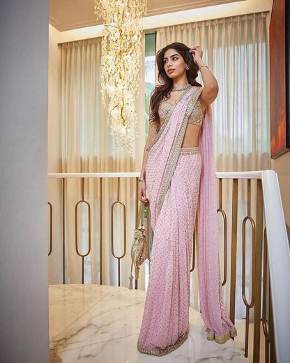 Khushi Kapoor Bollywood Blush Designer Saree