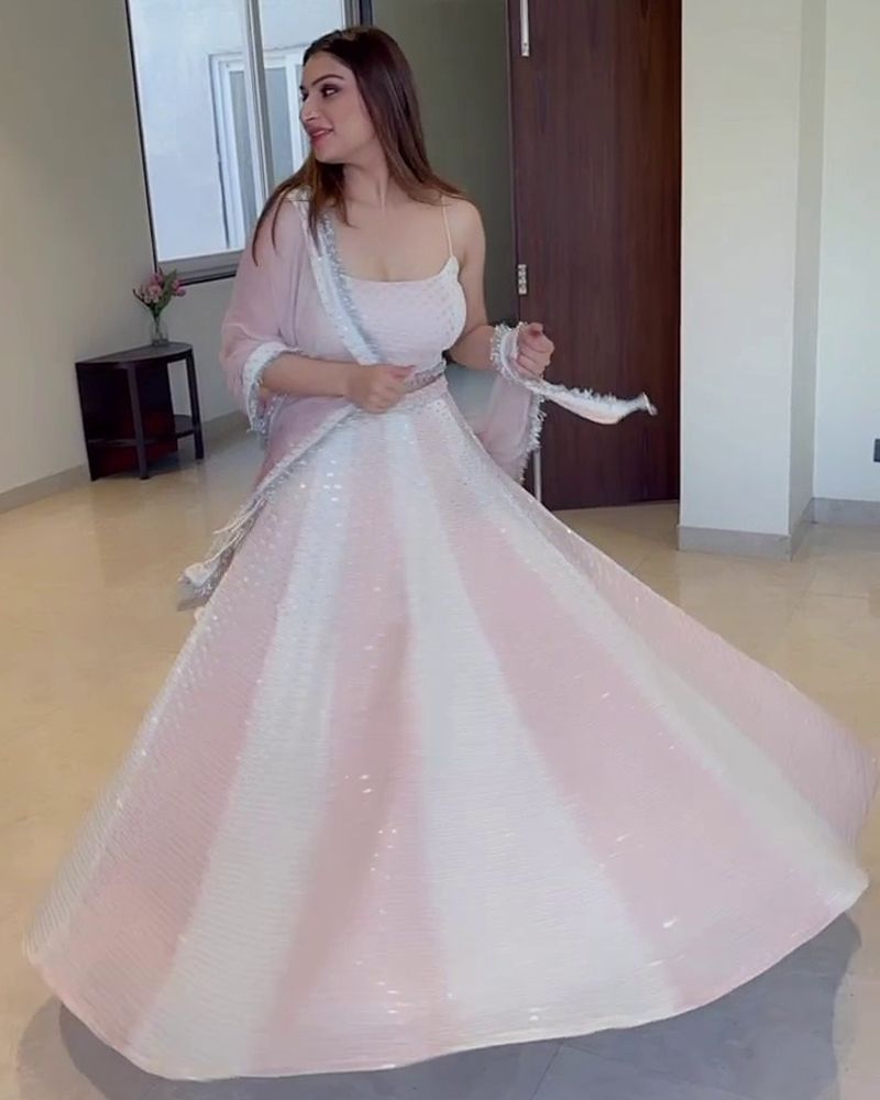 Cream and pale Faux georgette wedding lehenga choli with cancan