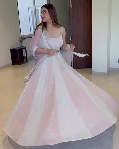 Cream and pale Faux georgette wedding lehenga choli with cancan