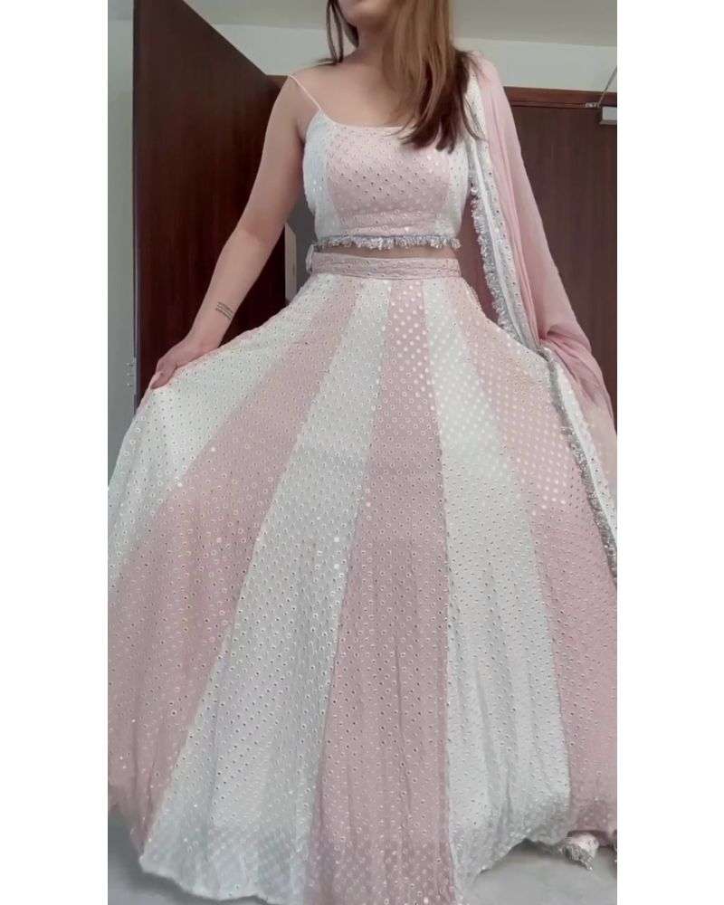 Cream and pale Faux georgette wedding lehenga choli with cancan