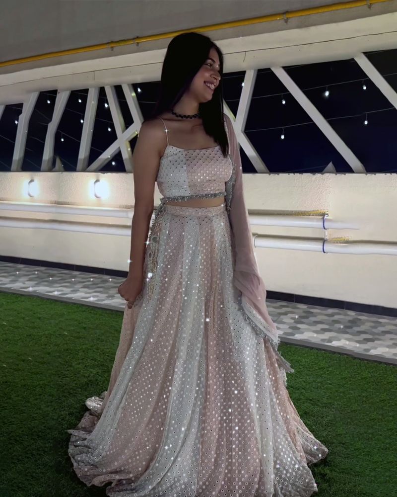 Cream and pale Faux georgette wedding lehenga choli with cancan