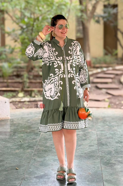 Azure Olive Boho Ruffle Dress