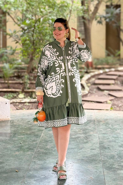 Azure Sky Blue Boho Ruffle Dress