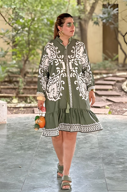 Azure Olive Boho Ruffle Dress