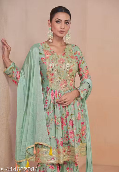 Floral Chinon Print Anarkali Suit with Dupatta